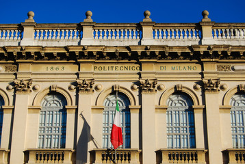 Upper part of the facade of the Milan Polytechnic building