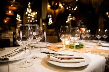 Fotobehang Kruidenier Served dinner table. Restaurant interior  © fotosr52