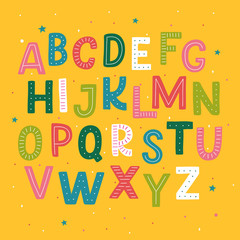 Cute hand drawn alphabet made in vector. Doodle letters for your design. Isolated characters. Handdrawn display font for DIY projects and kids design.