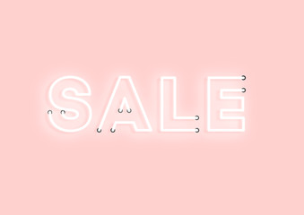Sale pink neon electric letters illustration. Concept of advertising for seasonal offer with glowing neon text.