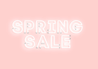 Spring sale pink neon electric letters illustration. Concept of advertising for seasonal offer with glowing neon text.