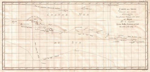 1769, Cook Map of Tahiti, the Society Islands, and the Vicinity