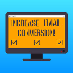 Handwriting text writing Increase Email Conversion. Concept meaning Action taking place on your landing page Blank Computer Desktop Monitor Color Screen Mounted with Progress Bar
