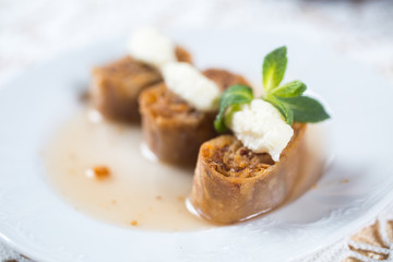 Baklava. Traditional dessert with honey and sour cream