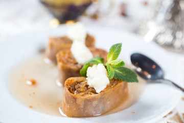 Baklava. Traditional dessert with honey and sour cream