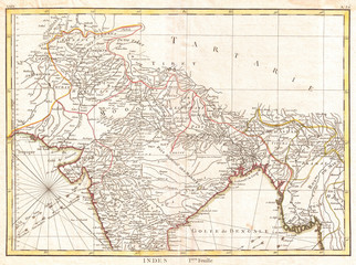 1770, Bonne Map of Northern India, Burma and Pakistan, Rigobert Bonne 1727 – 1794, one of the most important cartographers of the late 18th century