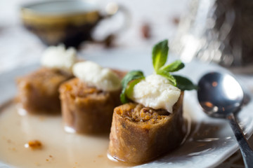 Baklava. Traditional dessert with honey and sour cream