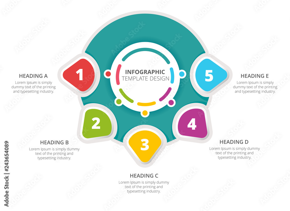 Poster process infographic template design with 5 steps - vector illustration