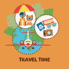 Cute dog and cat. Concept illustration of pet carrying and travelling with pets. Vector Illustration.