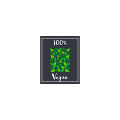 Vector illustration logo or sign lettering 100% Vegan. Raw, healthy food badge, tag for cafe, restaurants, packaging.