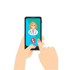 Medical Doctor Smart Phone Application. Flat Vector Illustration.  Medical Consultation Concept .