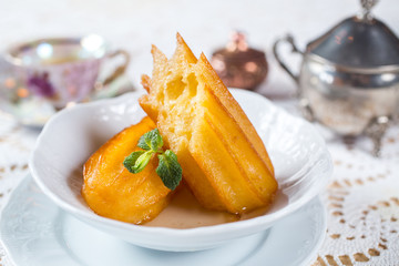 Turkish dessert tulumba in sweet syrup