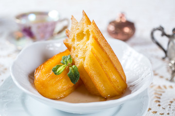 Turkish dessert tulumba in sweet syrup