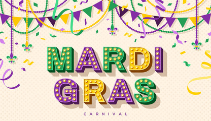 Mardi Gras retro typography design - obrazy, fototapety, plakaty