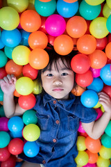 Fototapeta na wymiar face of asian children in colorful ball pool