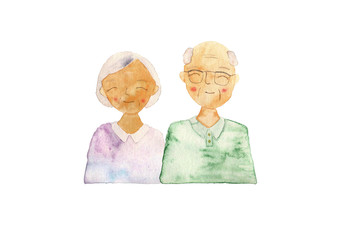 水彩　手描き　シニア　男性　女性（重なりB）