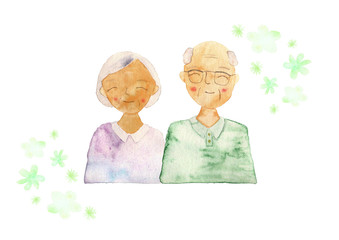 水彩　手描き　シニア　男性　女性B（小花A）
