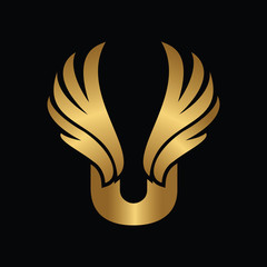 Letter U with Eagle Gold Logotype © Ferdi Vector