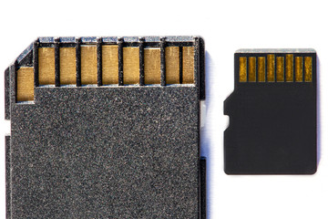 SD and micro SD memory cards, macro, isolate