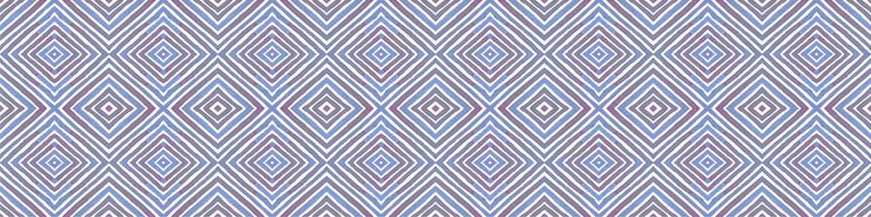 Blue Seamless Border Scroll. Geometric Watercolor 