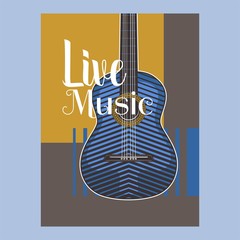 Live music show vintage poster design with acoustic guitar, vector illustration. Musical show flyer template. - Vector