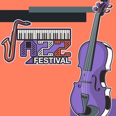 Obraz premium Live music show vintage poster design with acoustic guitar, vector illustration. Musical show flyer template. - Vector