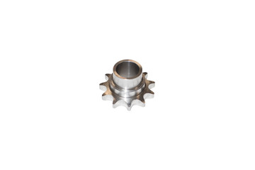 Isolated engine metallic gear wheel on a white background