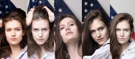 Beautiful student with Flag of United States of America