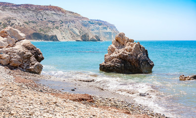 Love beach. Aphrodite's Rock - Aphrodite's birthplace near Paphos City. Rock of Greek (Petra tou...