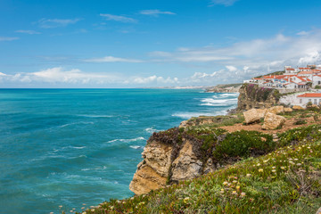 Fototapeta na wymiar Panorama of the cliffs at Azenhas do Mar on the Portuguese Atlantic coast