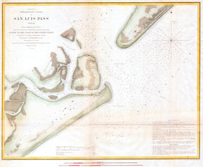 1853, U.S.C.S. Coast Chart or Map of San Luis Pass, Texas