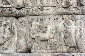 Detail of Ancient Roman Arch of Galerius in the center of city of Thessaloniki, Central Macedonia, Greece