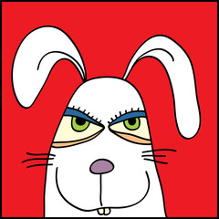 Vector flat hand drawn cartoon animal white rabbit