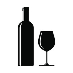 Wine bottle with wine glass icon isolated on white background. Vector illustration.