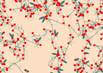 Vector tangled branches with berries. Elements of design in japan style.