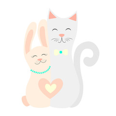 Love Cat&Bunny Vector illustration