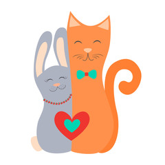 Love Cat&Bunny Vector illustration