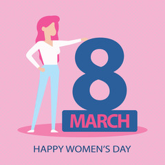 Card for 8 March women s day. Abstract background with text and flowers .Vector illustration. Paper cut and craft style. - Vector