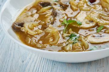 Caramelized Onion, Fennel,  Mushroom Soup