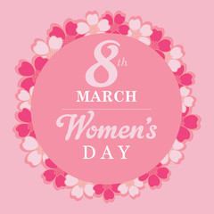 8 March. pink Floral Greeting card. International Happy Women s Day. flower holiday background with Square Frame and space for text. Trendy Design Template. Vector illustration - Vector