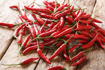 Wild African chilli piri-piri peppers close-up on wooden. horizontal