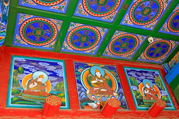 ceiling and wall paintings in the Dazhao Lamasery, Hohhot city, Inner Mongolia autonomous region, China