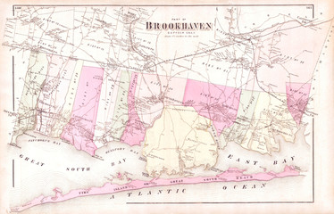 1873, Beers Map of Brookhaven and Fire Island, Long Island, NY
