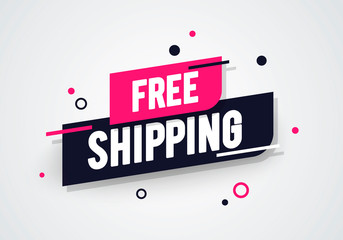 Vector Illustration Modern Free Shipping Shop Now Advertisement Label 