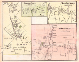 1873, Beers Map of Yaphank, Millers Place, Brook Haven and East Patchogue, Long Island, New York