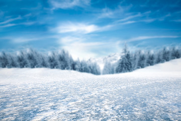 Winter background of free space and ice road 