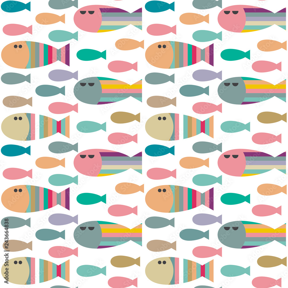 Wall mural Vector seamless pattern with decorative abstract geometric fish