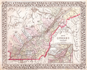1874, Mitchell Map of Quebec, Canada