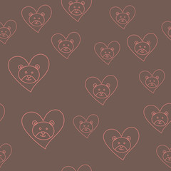 Seamless pattern with bear heads for Valentine's day. Vector