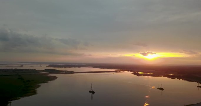 Beautiful view from the top of the river and sunset